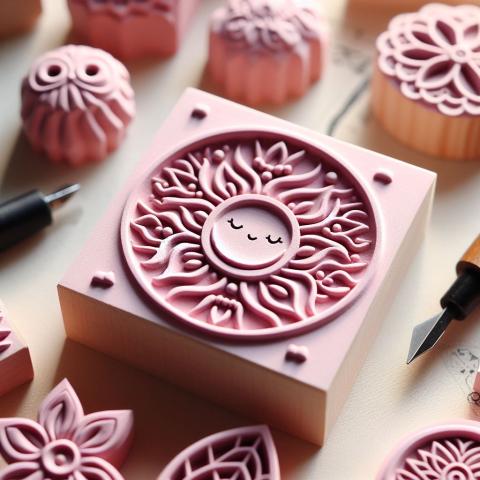 Image a pink stamp block carved into a design. 