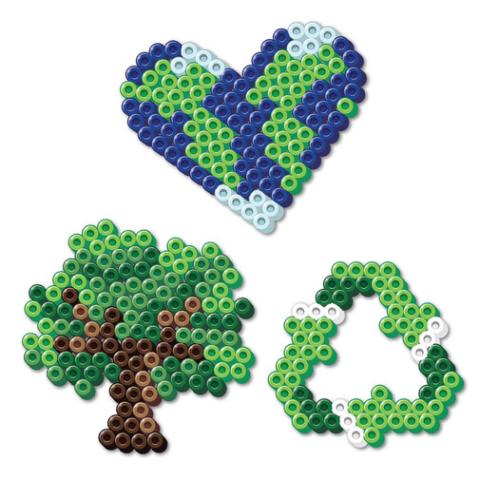 Earth heart, tree, and recycling logo on a white background. 