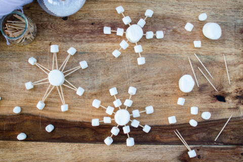 snowflakes made of marshmallows and toothpicks