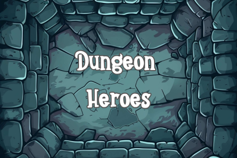 graphic of cobblestone wall with the words "Dungeon Heroes" in the center 