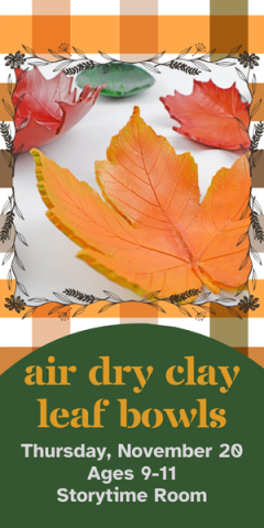 Image of clay bowls in the shape of fall leaves on top of a gingham print background.