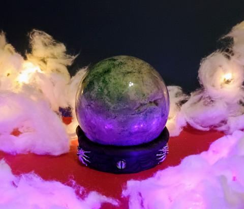 Cotton ball filled snow globe to look like a crystal ball