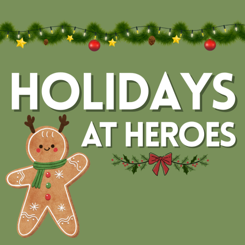 Green background with white text and gingerbread man. 