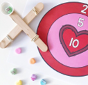 Popsicle catapult and a red/pink valentine target
