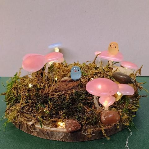Fairy garden with mushrooms made of hot glue