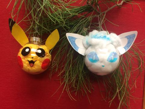 Pikachu and Alolan Vulpix ornament craft