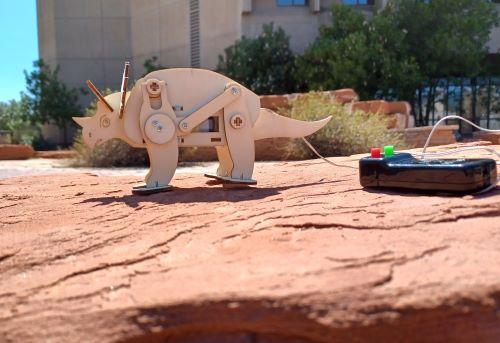 Wooden Triceratops with a DC motor installed