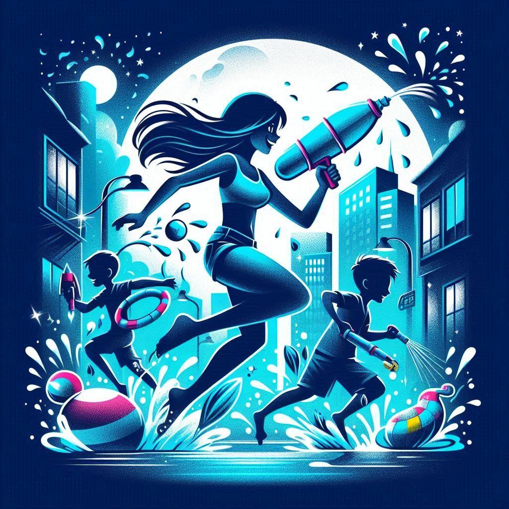 image of teens playing in water at night