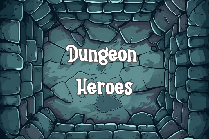 graphic of cobblestone wall with the words "Dungeon Heroes" in the center  